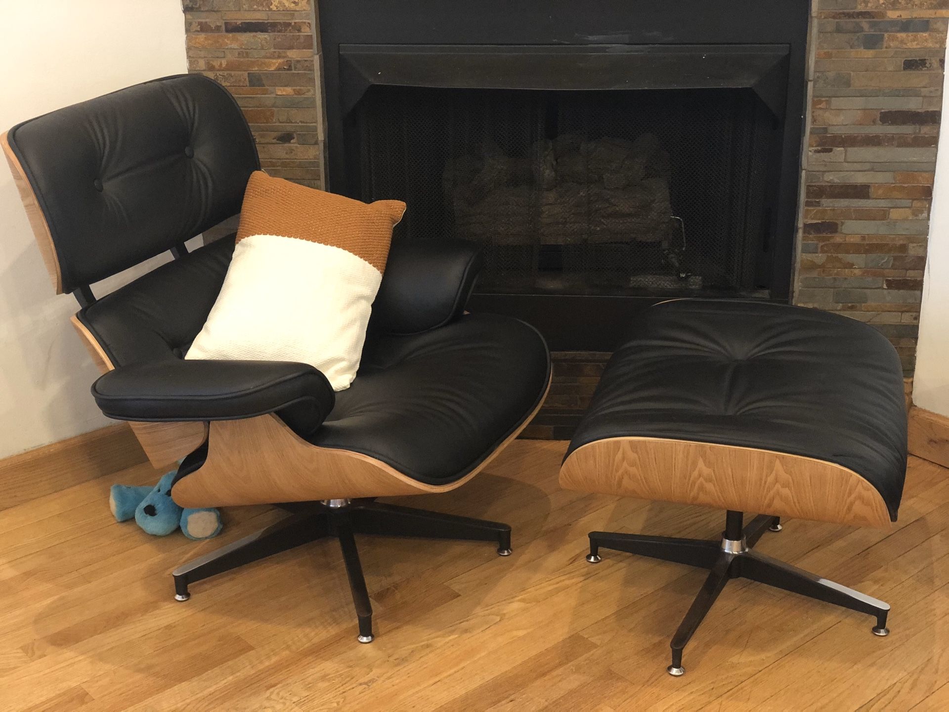 Mid century leather lounge chair and ottoman