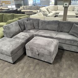Gray Reversible Sectional And Ottoman 