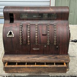 Antique NATIONAL Wood Metal Cash Register 1920's Model #1852-E 