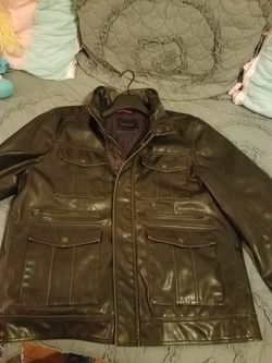 Tommy Hilfiger black leather coat, men's xl