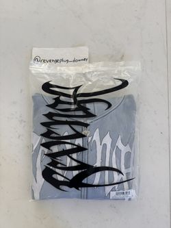 Revenge Contrast Skull Embroidered Zip Washed Baby Blue/White 