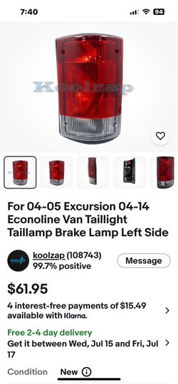 Ford E-Series 04-14’ New Driver Side Rear Taillight.  See Photos