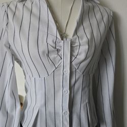 White Pinstripe Button-Up Top