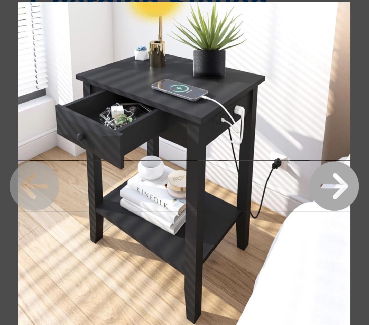 Nightstand with Charging Station White Or Black