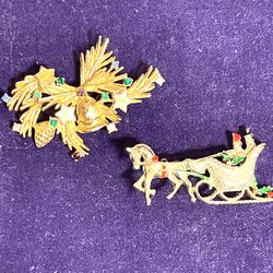 Pair Of Holiday Brooches