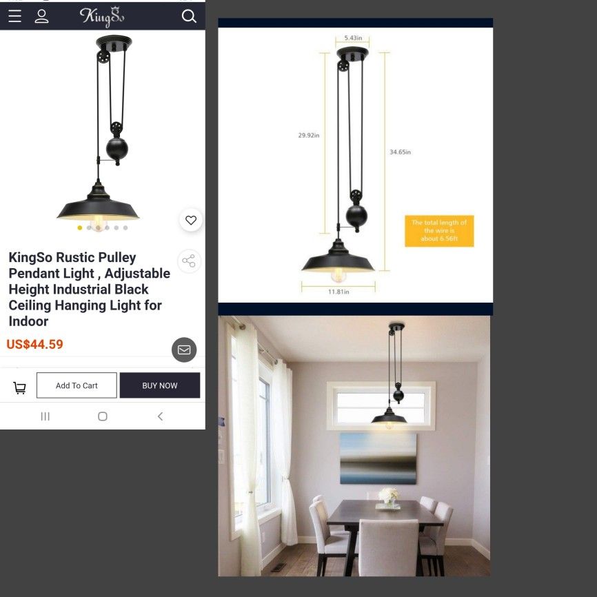 NEW Rustic Pulley Chandelier Light , Adjustable Height Industrial Black Ceiling Hanging Light for Indoor