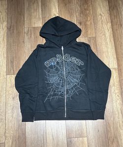 Sp5der Black Rhinestone OG Web Zip Up Hoodie