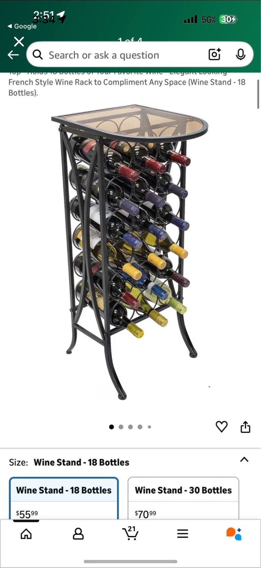 Sorbus Metal Wine Rack Stand With Glass Table 