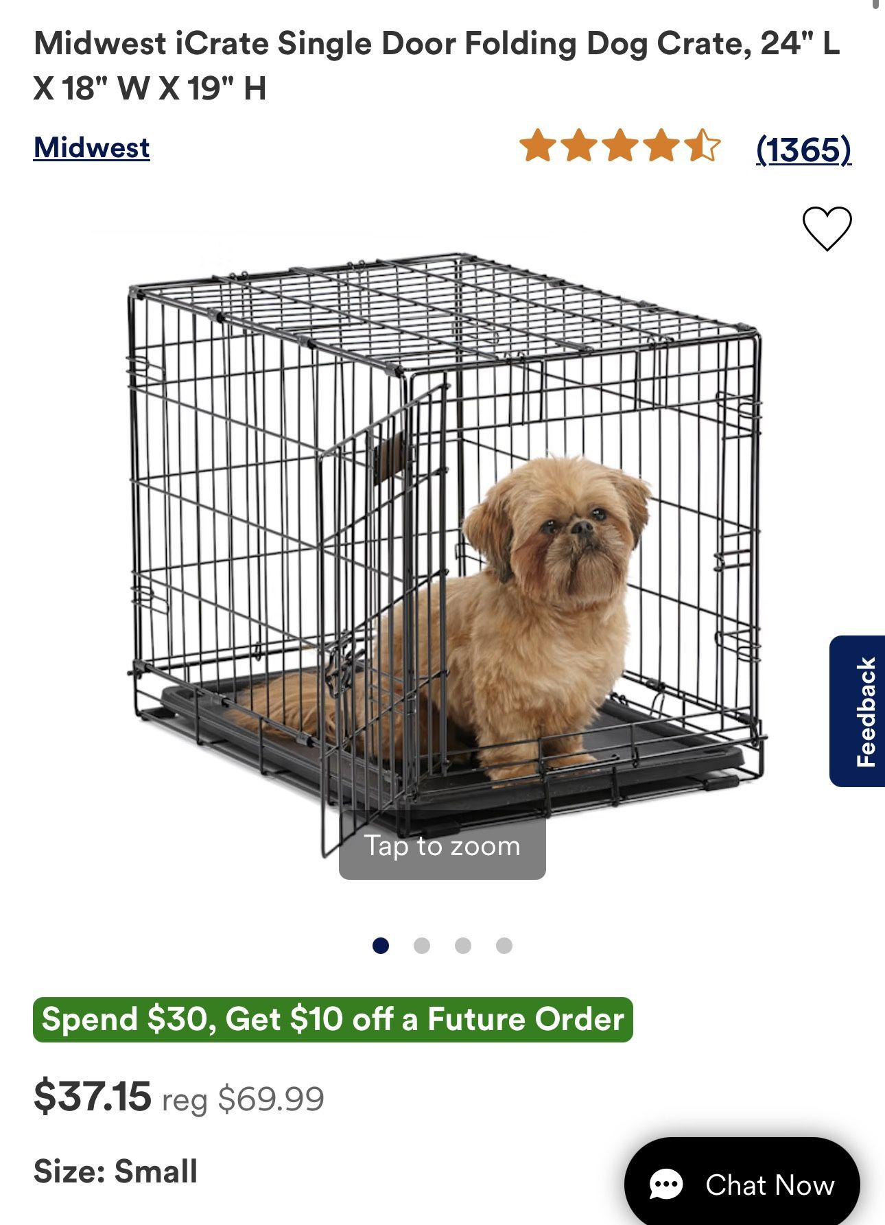 Midwest iCrate Single Door Folding Dog Crate, 24" L X 18" W X 19" H