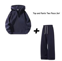 Navy Half-Zip Hoodie and Sweatpants Two-Piece Set