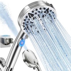 Shower Head, 9-Mode High Pressure Shower Head with Handheld & ON/Off Switch, Anti-clog Nozzles & Built-in Power Wash for Clean Tub & Pet, With Stainle
