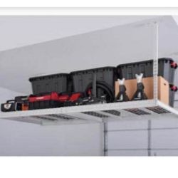 Husky Adjustable Height Overhead Ceiling Mount Garage Rack in White (42 in. H x 96 in. W x 32 in. D)