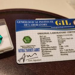 10.72ct Tsavorite Garnet | Cut Loose Gemstone. Treatment: Heating. Certification Card Included.