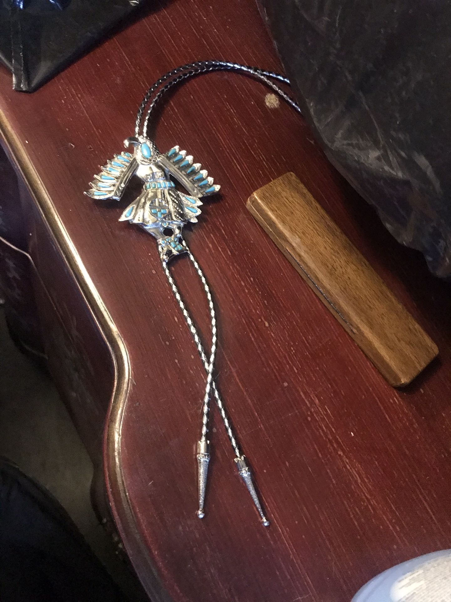 Navajo silver and turquoise bolo tie