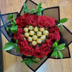 Bouquet Of Flowers With Chocolates 