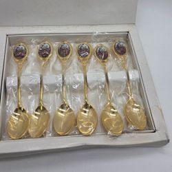 Gold Plated Demi Dessert Vintage Flatware Set  Collection of 6 Spoons