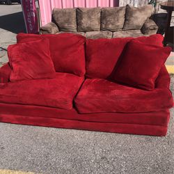  Red Plush Couch 