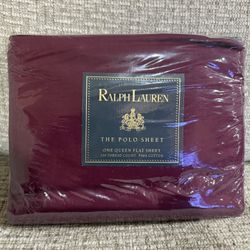 VTG Ralph Lauren The Polo Sheet Queen Flat Sheet Maroon 250 Ct Pima Cotton 
