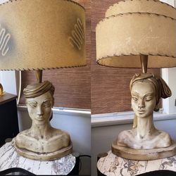 Vintage 1940s Reglor of California Chalkware Table Lamps Mid Century Modern 