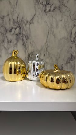 Metallic Ceramic Pumpkin Decor Set of 3