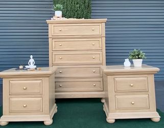 POTTERY BARN INSPIRED TALL DRESSER & TWO MATCHING NIGHTSTAND/ REFINISHED