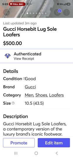 Gucci Horsebit Lug Sole Loafers Size 10.5