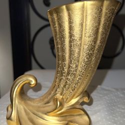 Vintage Retro Boho Mid Century Stouffer Gold Brocade Floral Encrusted Cornucopia Ornate