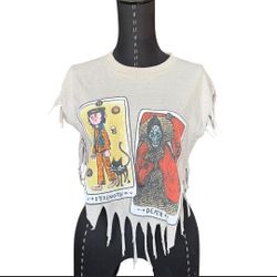 RARE Coraline graphic tee 
with fringe details 🐈‍⬛

