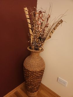 Gently Used Vase with Flowers 29 1/2" high w/ Flowers 33 1/2" High x 13" wide