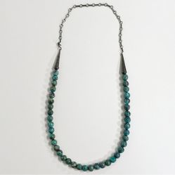 Vintage Native American Sterling Silver 9mm Turquoise Cone Beaded Necklace 24"