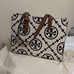 Tory Burch T Monogram Embossed Leather tote