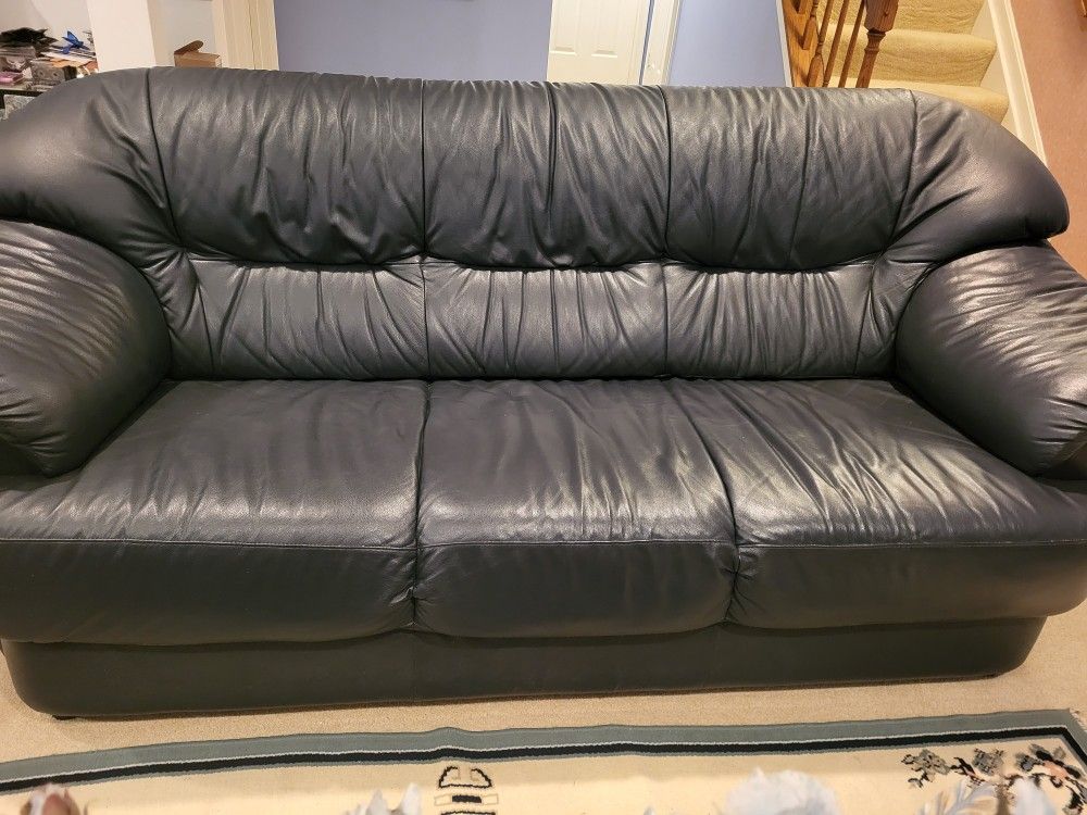 Navy Leather Couch, Loveseat & Chair