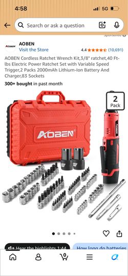Cordless ratchet wrench kit,  2 charger pack