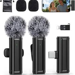 Wireless Mini Microphone for iPhone, iPad, Android, 2 Pack Lavalier Mic with 360° Rotatable Clip, Plug and Play Noise Reduction USB-C Mic