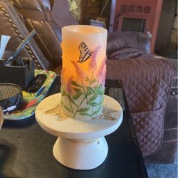 Butterfly Candle And Holder. Electric Candle W/new Batteries 10” Tall