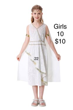 Girls White Roman Greek Toga 10 Halloween