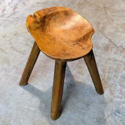 Solid Wood Live Edge Stool – 19" – Handcrafted Rustic Accent Piece