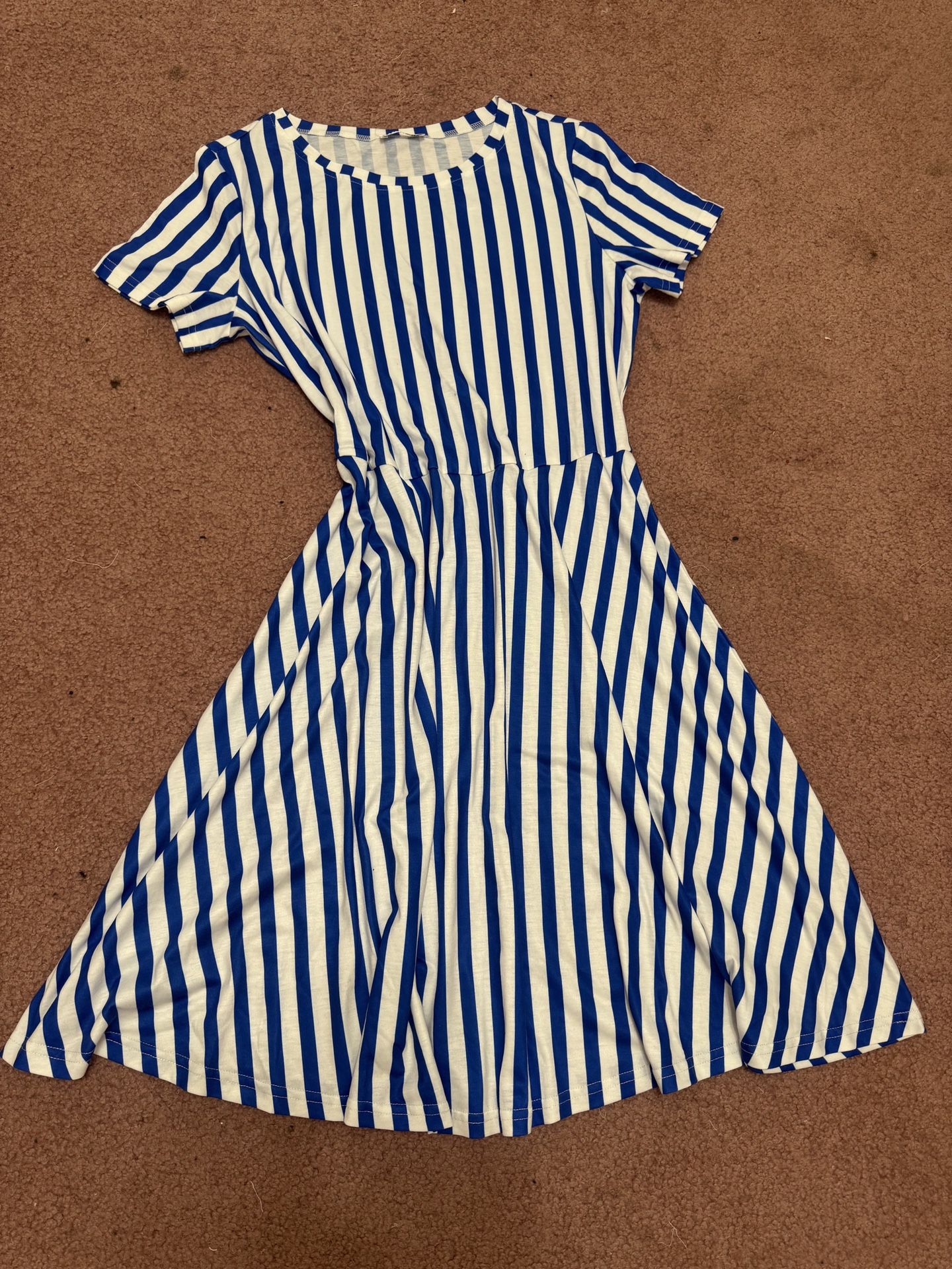 New xl blue white striped stretchy vintage dress retro sailor 80s