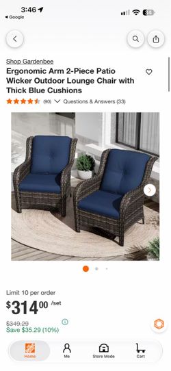 Ergonomic Arm 2-Piece Patio Wicker Outdoor Lounge Chair with Thick Blue Cushions