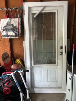 White Exterior Door with Decorative Glass Insert