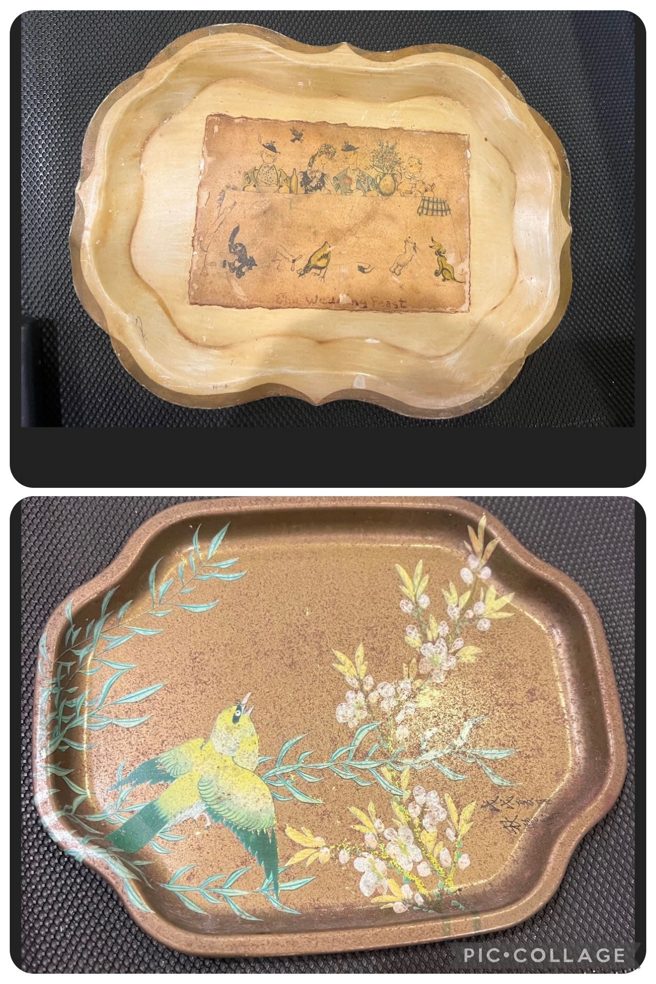 Lot of 2 vintage metal trays - they are about 7”x7”  