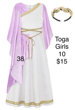 Girls Pink Roman Greek Toga 10 Halloween with Crown