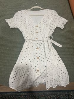 White Polka Dot Button-Front Mini Dress Size L