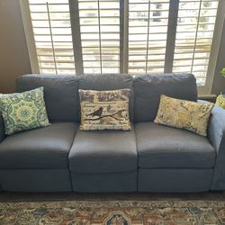 Blue Couch With 2 Recliners Very Good Condition