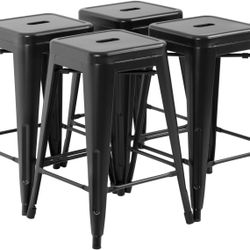 Bar Stools Set of 4 Counter Height Bar Stools 24 Inches Industrial Bar Chairs Patio Stool Stackable Backless Stool Indoor Outdoor Metal Kitchen Stools