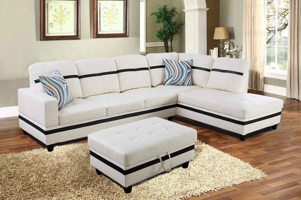 White Sectional Sofa Set With Ottoman 