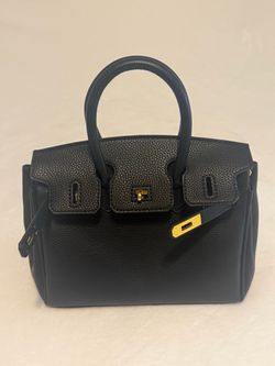 Designer-Inspired Black Leather Mini Satchel