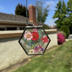 Holographic Butterfly Stained Glass Wall Hanging Decor Art Pressed Flower