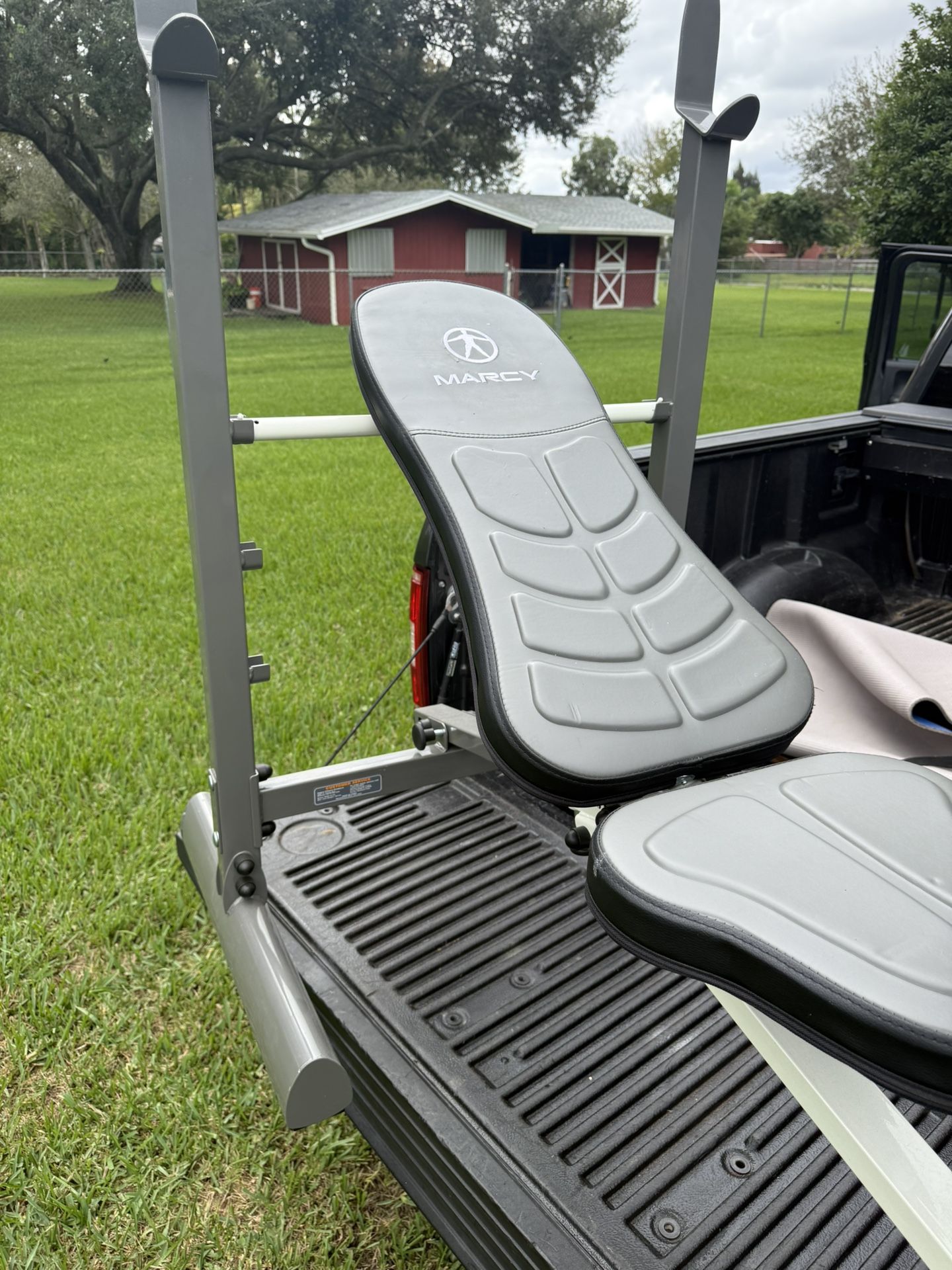 Fully Adjustable Weight Bench With Uprights, Preacher Curl, And Leg Extension Attachments