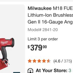 Milwaukee M18. 16 Gauge Gen2 Nailer New In Box